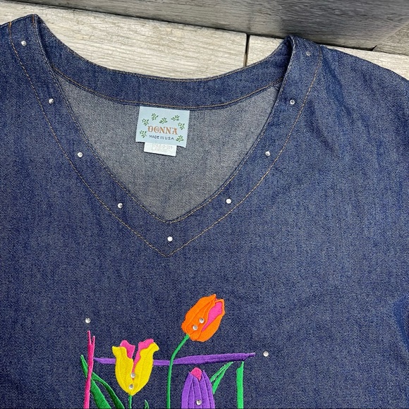 Vintage 90s Denim Maxi Dress Embroidered Women's Size Size L. - Picture 8 of 10